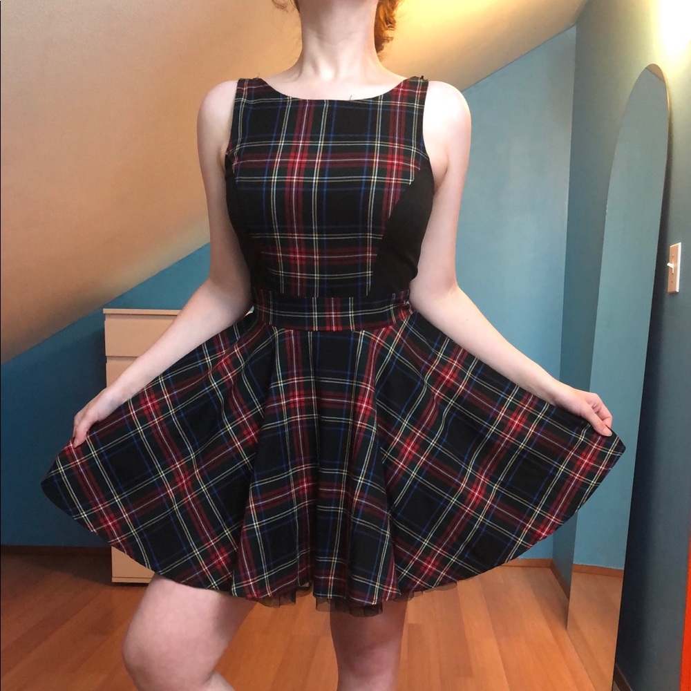 Plaid tulle fit and flare skater dress